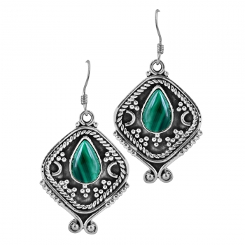 Genuine silver sterling green malachite earrings